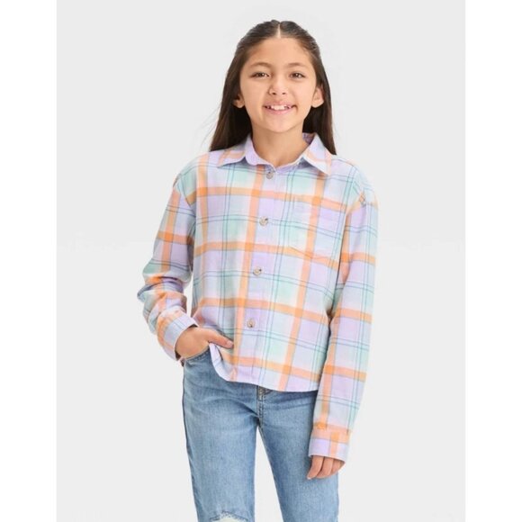 Cat & Jack Girls Plaid Button-Up Shirt Size 10-12 Lg - Picture 1 of 4